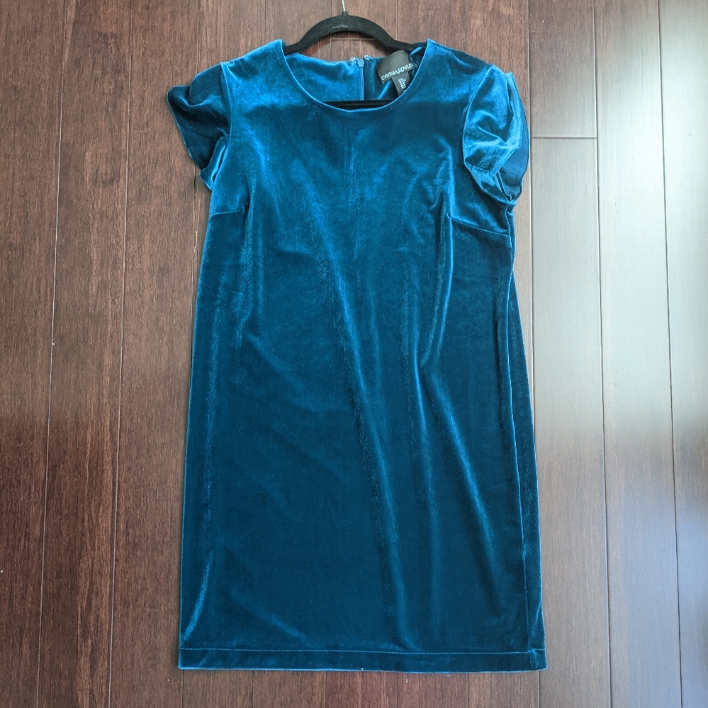 Cynthia Rowley Teal Stretch Velvet Holiday Dress 👗 Size M, NWOT
